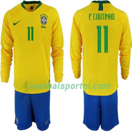 Brazilië P. Coutinho 11 Kind Thuis Tenue WK voetbal 2018 L/S